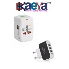 OkaeYa- Travel Socket USB Power Charger Converter EU UK US AU Adapters With LED Indicator Light with 3 USB Port Wall Charger Adapter 